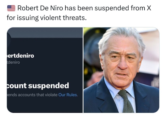 Robert De Niro Suspended on Twitter X