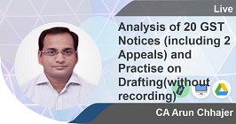 Professional -Analysis of 20 GST Notices (including 2 Appeals) and Practise on Drafting(without recording)