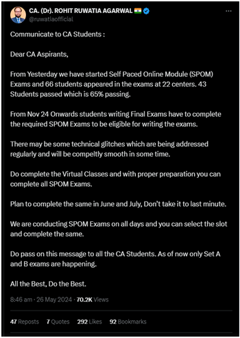 Important Update regarding SPOM exams