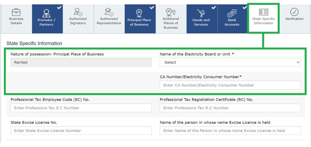 GSTN Introduces Mandatory CA/EC Number Tabs in State Specific Information Section