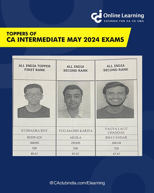 Toppers of CA Intermediate Examination held in May 2024