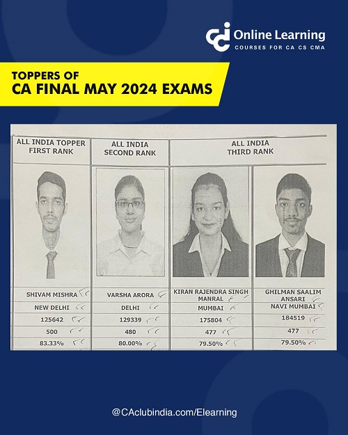 Toppers of CA Final Examination held in May 2024