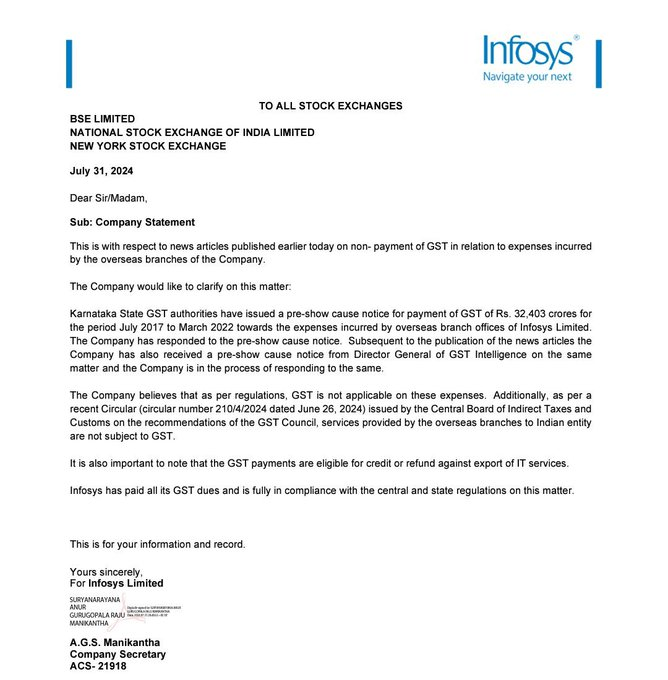 Infosys Statement